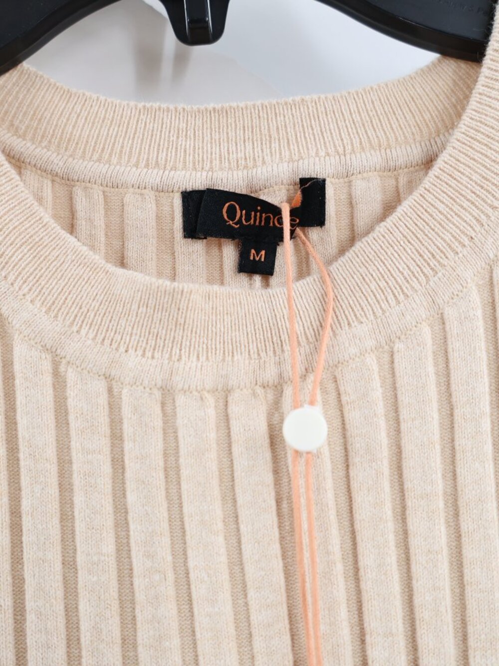 NWT Quince Midi Dress Women medium Cotton Cashmere Ribbed long sleeve Oatmeal - Picture 3 of 12
